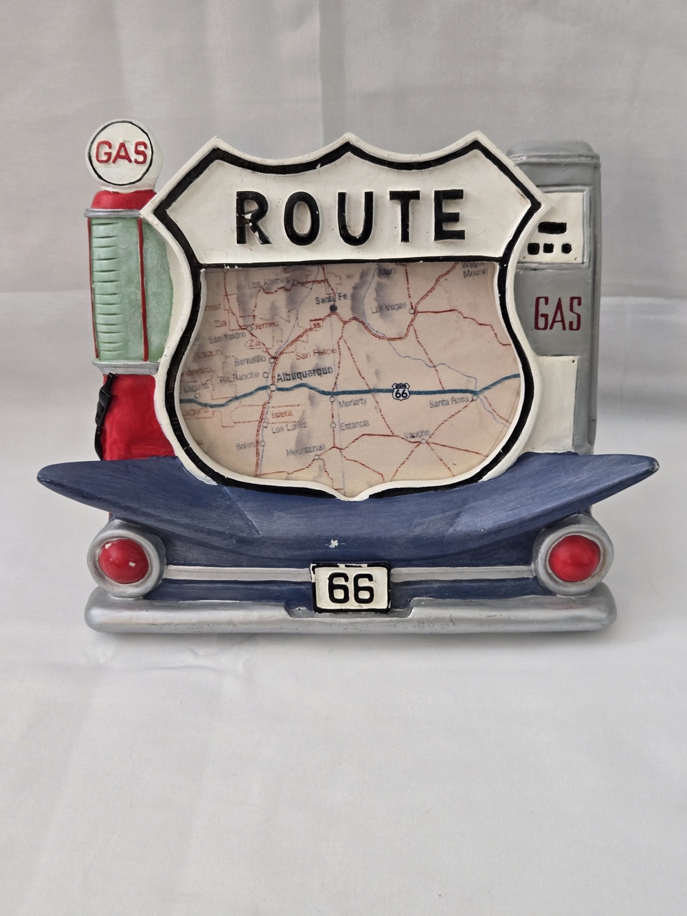 Route 66 Photo Frame Classic Car Gas Pump Americana Road Trip Decor 7"